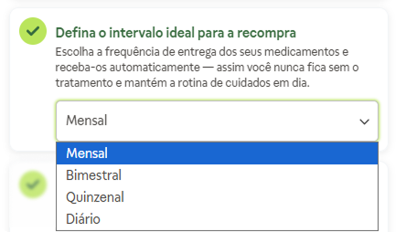Tela para a definição da frequência